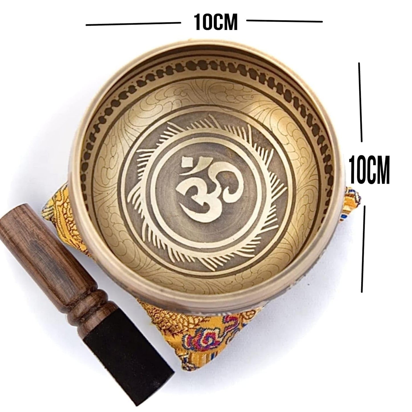 Tibetan Singing Bowl Set – Bronze Master Grade with Pure Tone & Thangka Art – Handmade in Nepal by Himalayan Bazaar (Gold & Yellow)