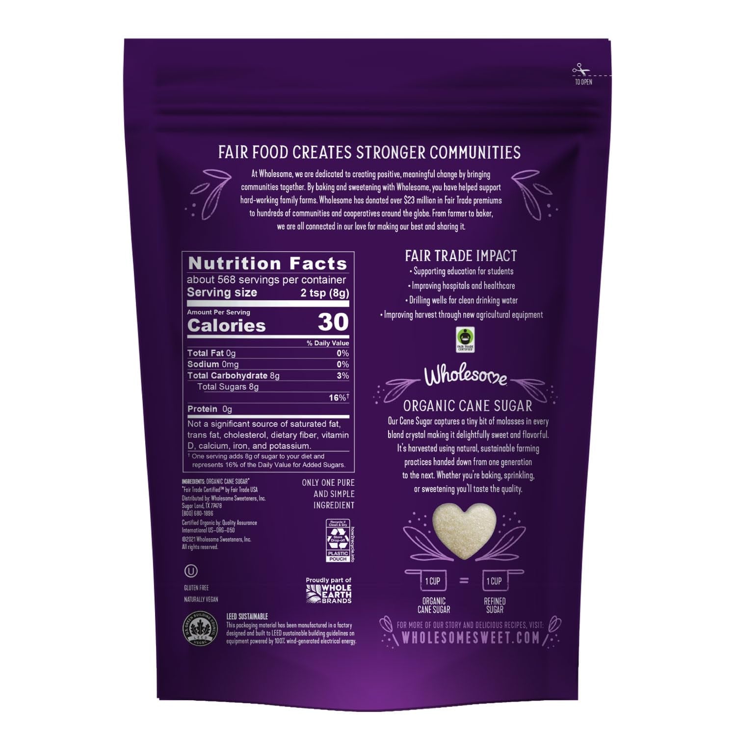 Sweeteners 10-Pound Organic Cane Sugar, Fair Trade, Non GMO, Gluten Free, Pure & Vegan, for Baking and Sweetening