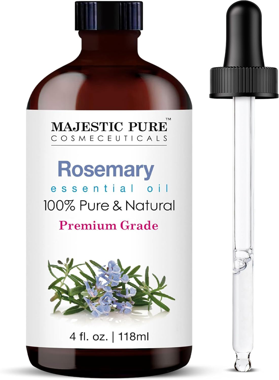 Essential Oil with Glass Dropper - 100% Pure and Natural - Essential Oils for Diffuser, Aromatherapy, Soap and Candle Making, Rosemary Essential Oil, Rosemary Oil, 4 Fl Oz
