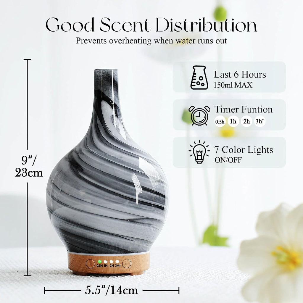150Ml Essential Oil Diffuser Glass Color Changing Aroma Air Diffusers Aromatherapy Ultrasonic Cool Mist Humidifier 6 Running Hours Waterless Auto-Off for Sleeping, Yoga, Office, Spa (Ink)