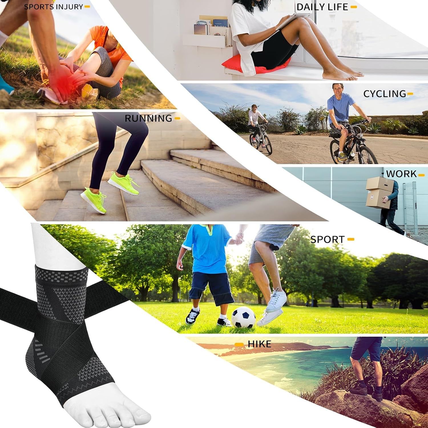 Ankle Brace for Women an Men Adjustable Compression Sleeve (Pair)-Ankle Support Heel Brace for Achilles Tendonitis, Plantar Fasciitis-Eases Swelling and Sprained Ankle(Grey,Large)