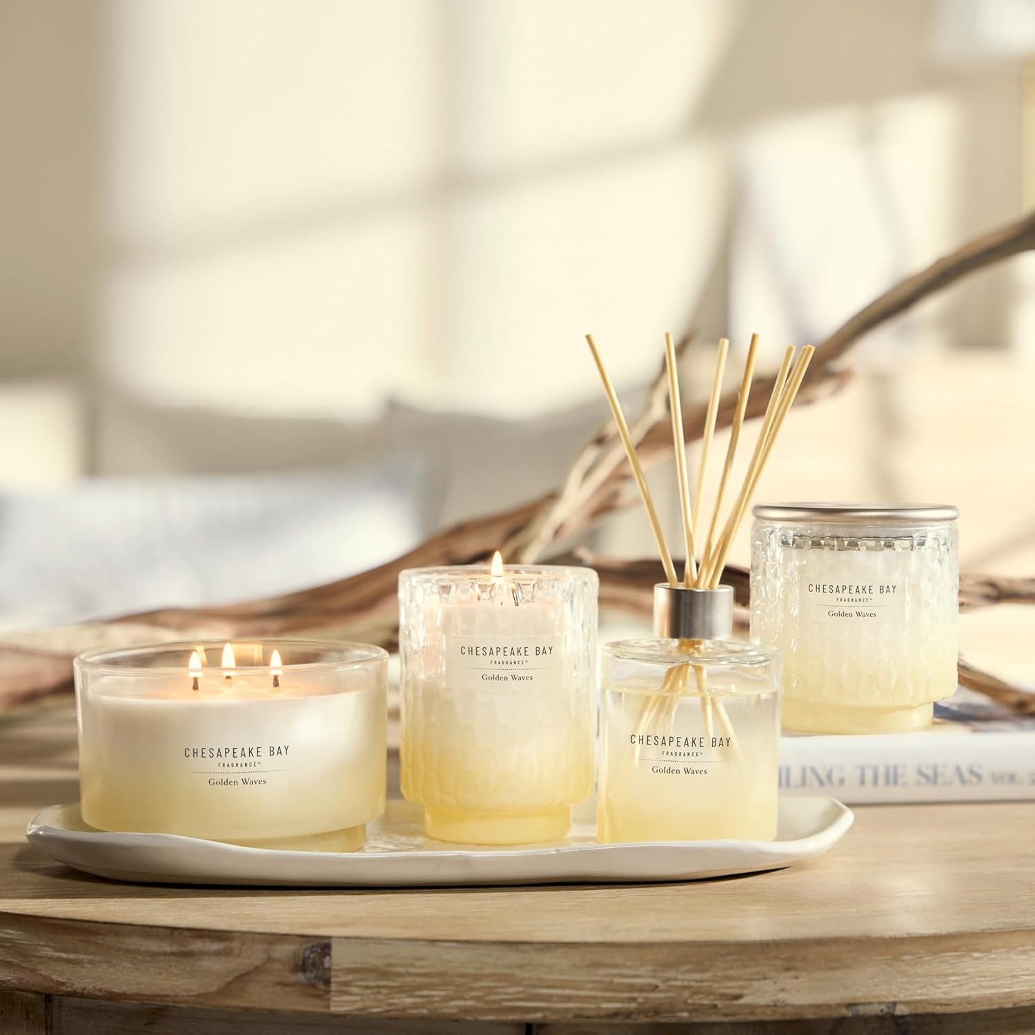 Chesapeake Bay, 14.5Oz Golden Waves Scented Candle, Mood Evoking Fragrance, Sea Glass-Inspired Jar, Premium Soy Blend Wax with Essential Oils, Coastal Fragrance for Home Décor or Gifting
