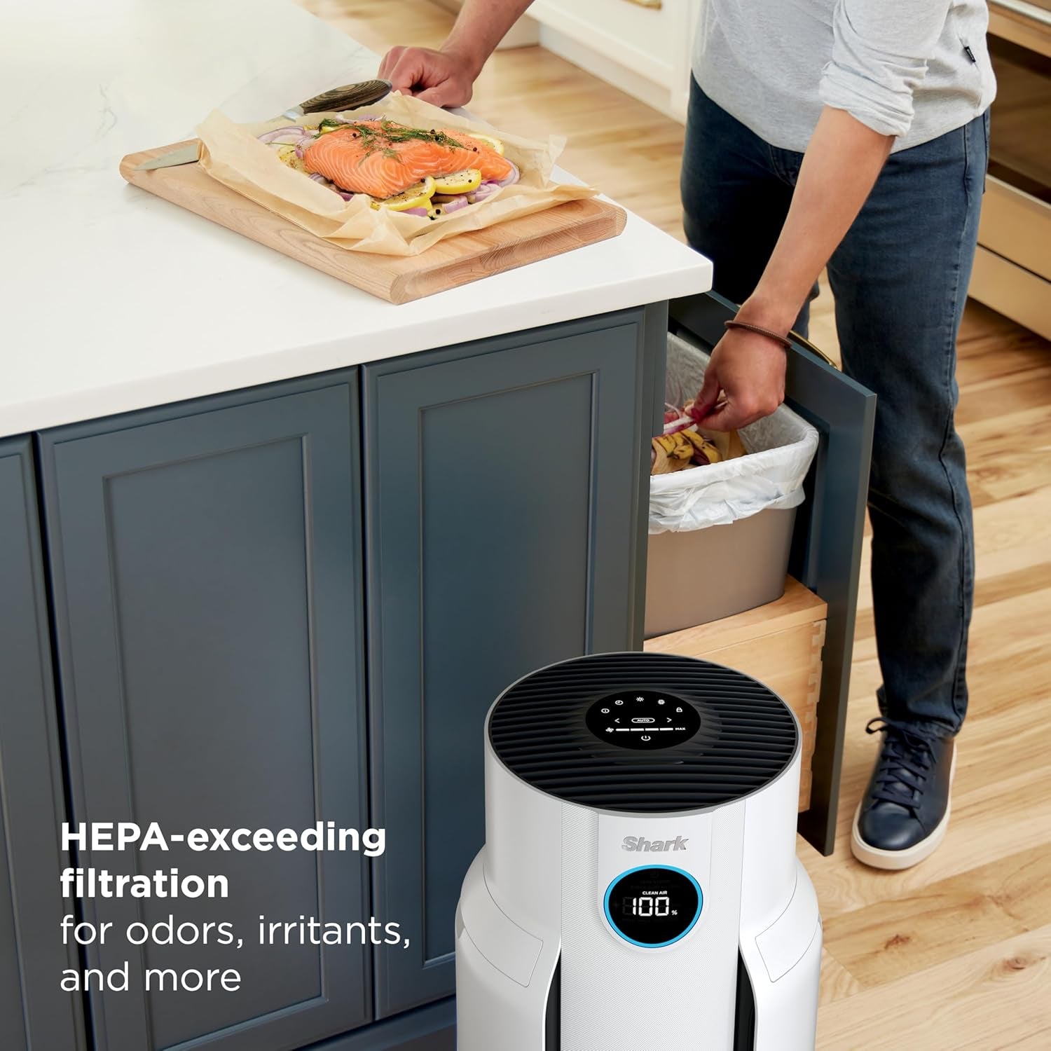 Shark Air Purifier for Home, Neverchange, for Large Room, Bedroom, Home Office, Hepa-Exceeding Filter, Captures Pollutants, Pet Dander, Dust, Odor, Smoke, and More, HP153, White