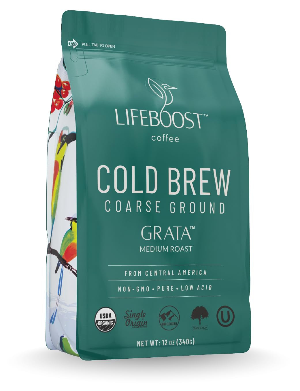 Low Acid Cold Brew Coffee, Organic Coarse Ground Medium Roast, 12 Oz