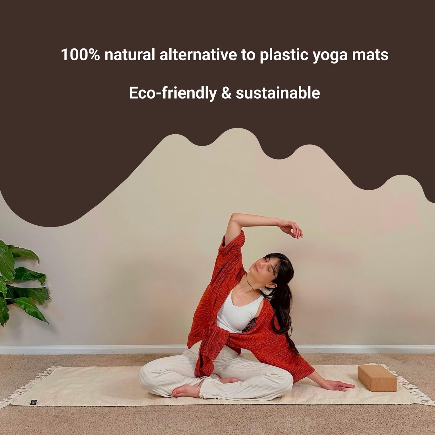 Tharie Hand-Woven Organic Cotton Yoga Mat, Washable & Good Grip, Standalone or as Topper, 70 X 196 Cm, Made in India