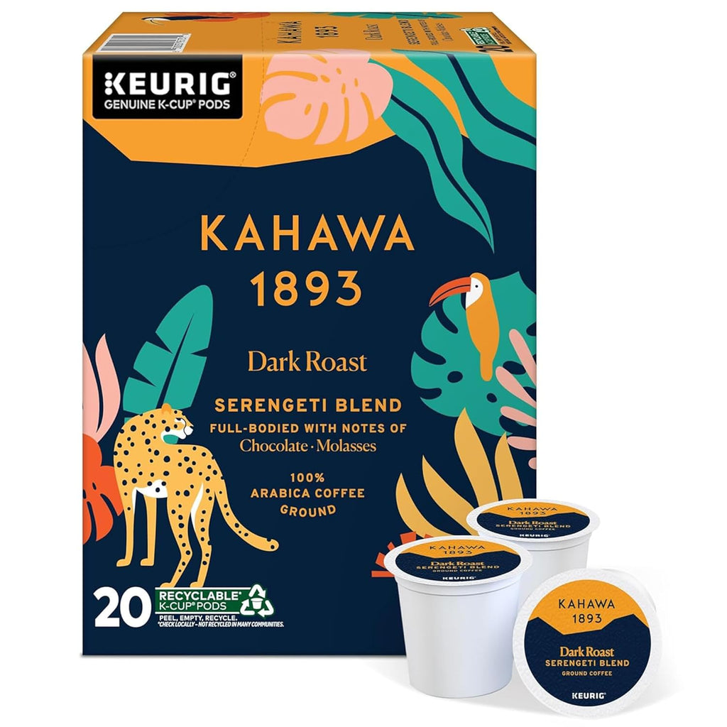 Dark Roast Coffee K-Cup Pods Serengeti Blend (20 Count) - as Seen on Shark Tank, Low Acid, High Antioxidants, Naturally Sweet, Organically Grown, Ethically & Sustainably Sourced