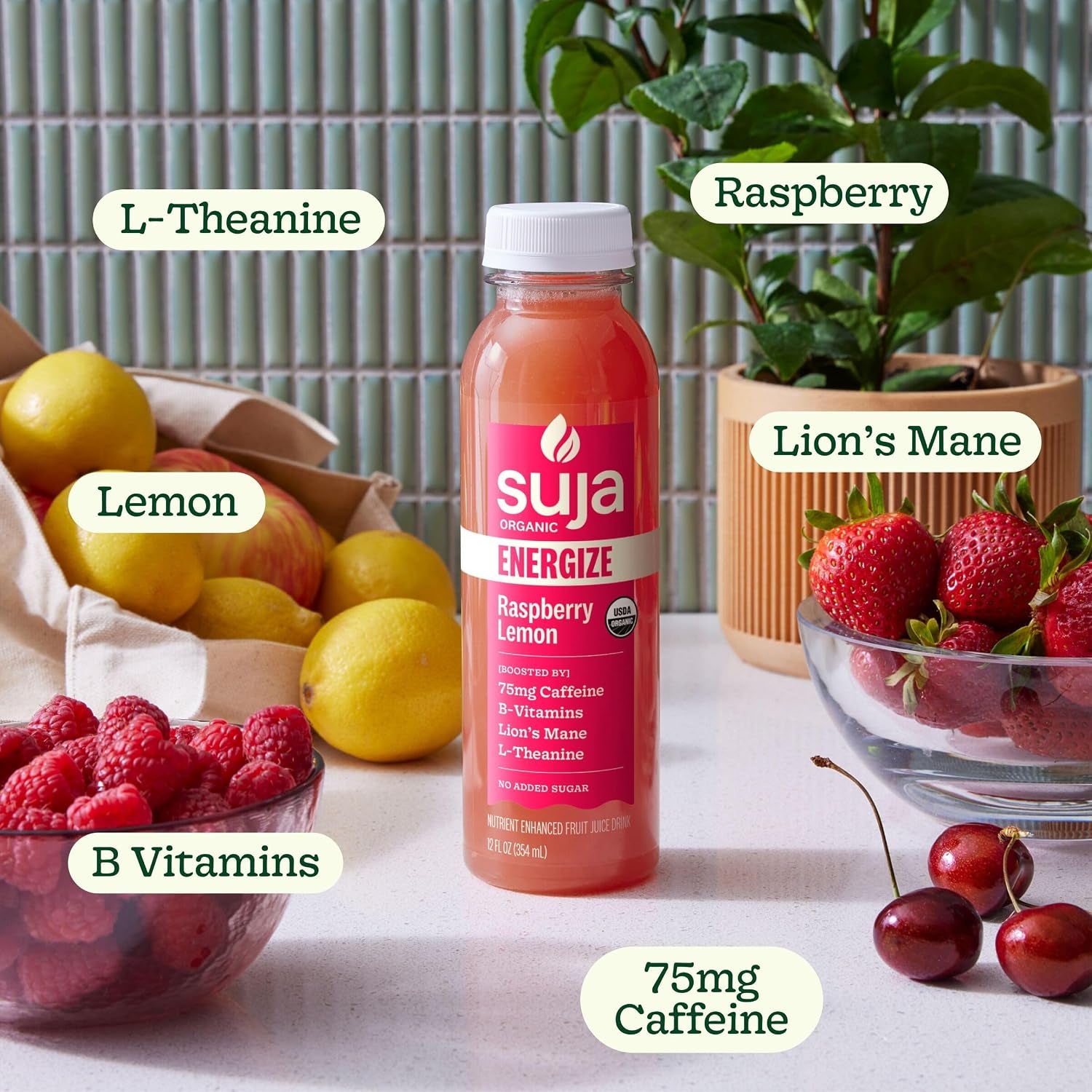Organic Energize Raspberry Lemon Cold Pressed Juice Drink, 12 Fl Oz Bottle
