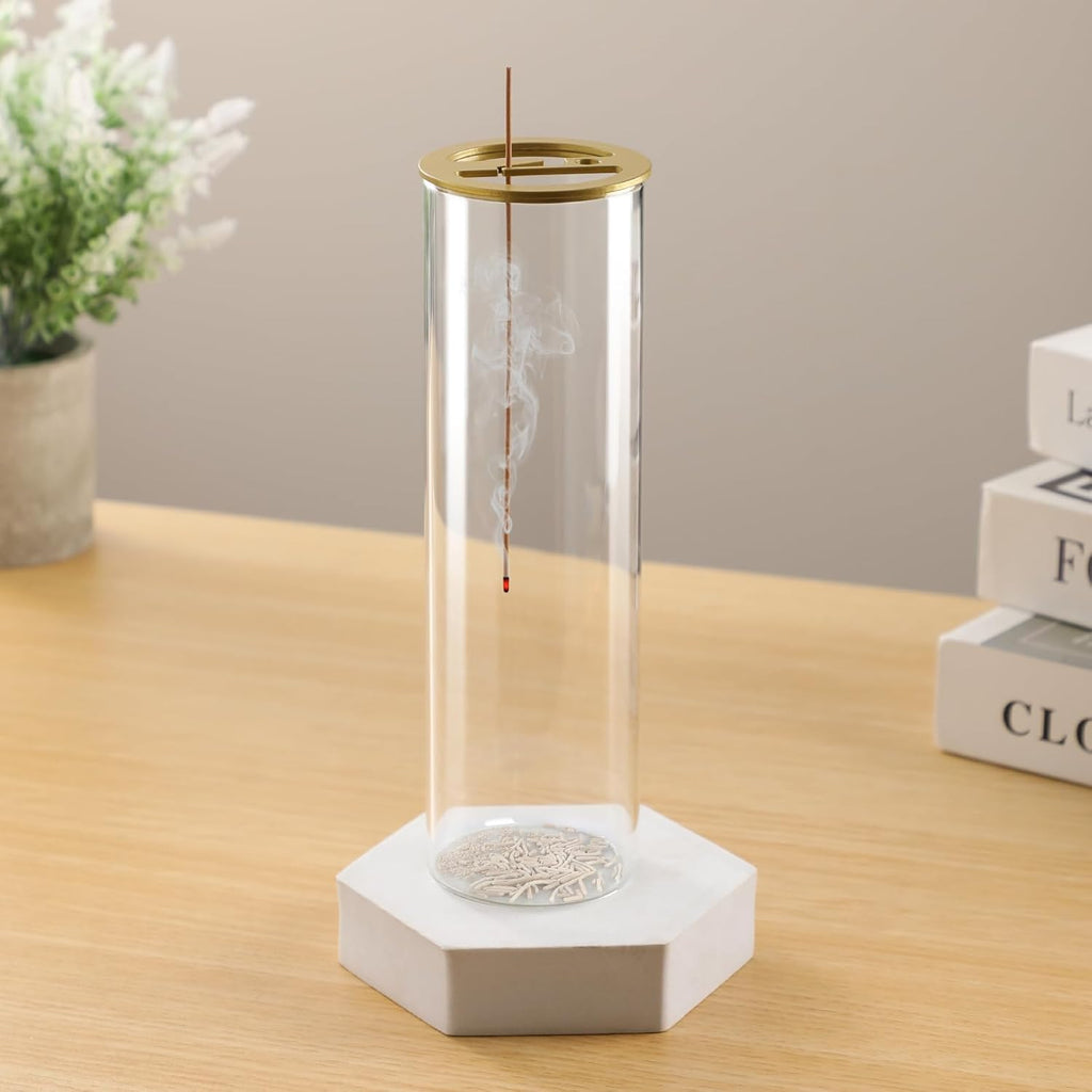 Incense Holder, 2 in 1 Incense Burner for Sticks, Ash-Proof Glass Incense Burner for Meditation Yoga Spa Room Decor Ceremonial Incense Incense Incense Scent Holder, 2 in 1