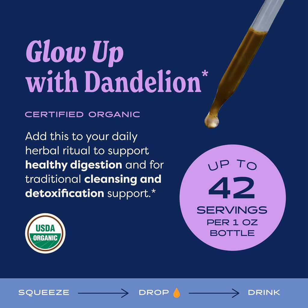 Dandelion Alcohol Free Extract: Organic Dandelion Supplement, Glycerite, Fast-Absorbing, Cleansing & Detoxification Process Support, Vegan, Non-Gmo, 1 Oz*