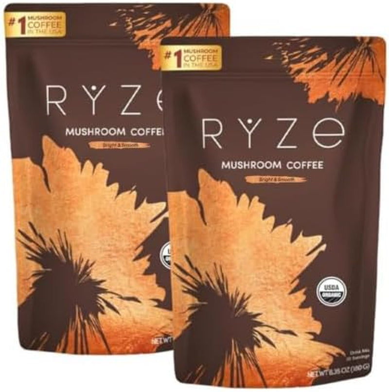 Mushroom Medium Roast Coffee Starter Kit, USDA Organic Instant Coffee with 6 Adaptogenic Mushrooms and for Energy, Focus, Digestion, Immunity with Lions Mane & Turkey. Pack of 2