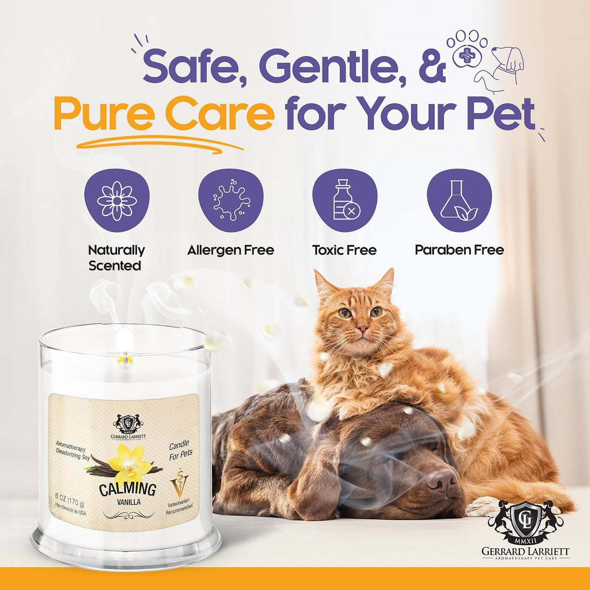 Pet Odor Eliminator Candle Calming Vanilla Scented Candle, Calming Candles Aromatherapy for Home Decor, Soy Wax Pet Candles Odor Eliminator for Animal Lover, Aromatherapy by Gerrard Larriett