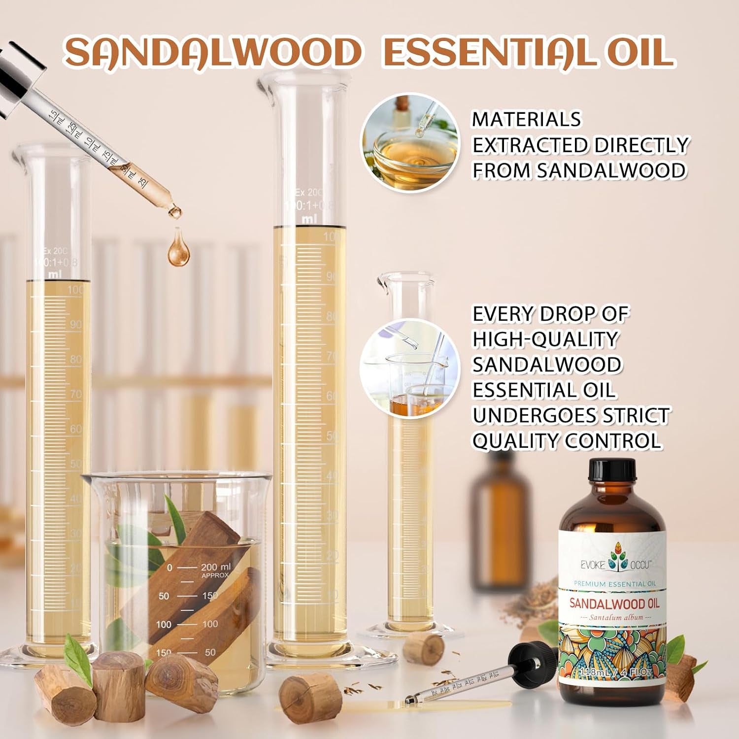Sandalwood Essential Oils for Skin Care, Diffuser, Perfume, Candle and Soap Making - 4 FL Oz