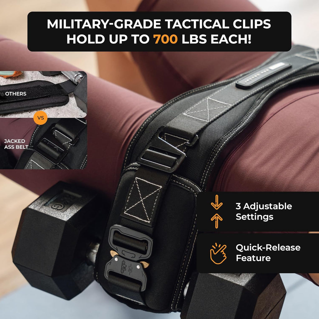 Premium Hip Thrust Belt for Dumbbells & Kettlebells (Patent-Pending) Booty Belt - Heavy Duty Glute Training System for Home Gym, Fast Setup for Progressive Overload without Barbell or Rack