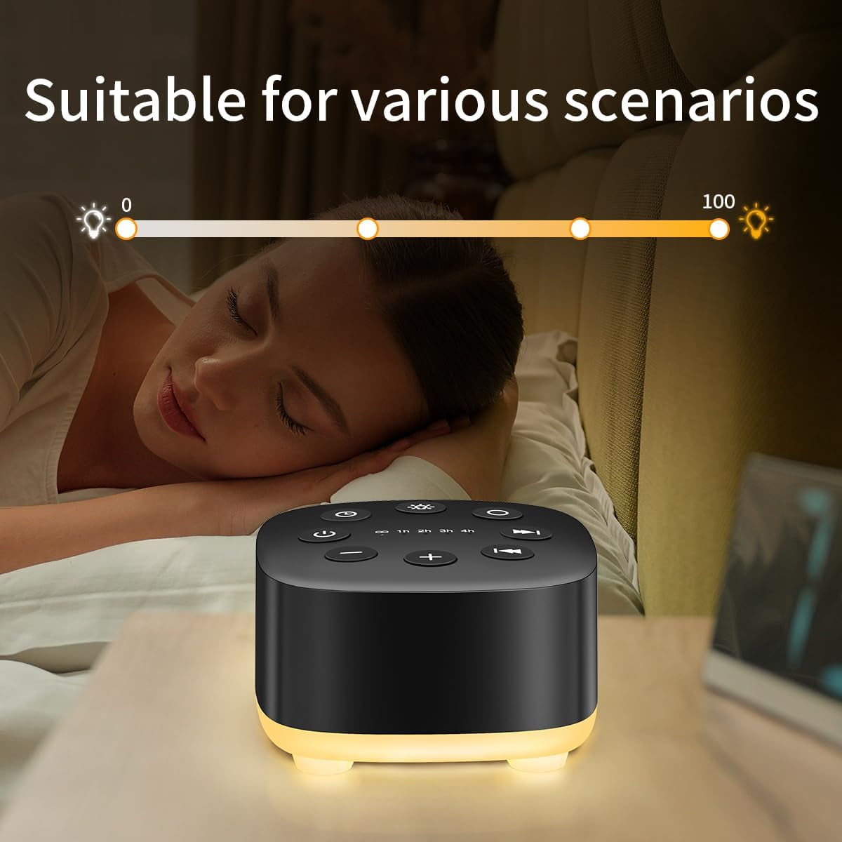 White Noise Sound Machine 30 Soothing Sounds with 32 Volume Control 12 Night Light 5 Timers Portable Sleep Machine for Travel Powered by AC or USB Sleep Therapy for Baby Kids Adults (Black)