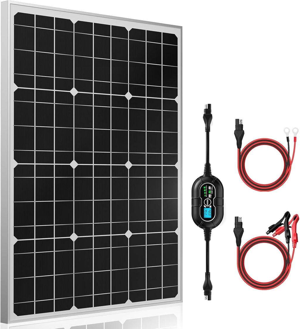 12V Solar Panel Kit 50W, High Efficiency 50 Watt Solar Panel + Ultra-Smart 10A MPPT Charge Controller, Solar Battery Trickle Charger Maintainer for Boat Car RV Motorcycle Marine Automotive