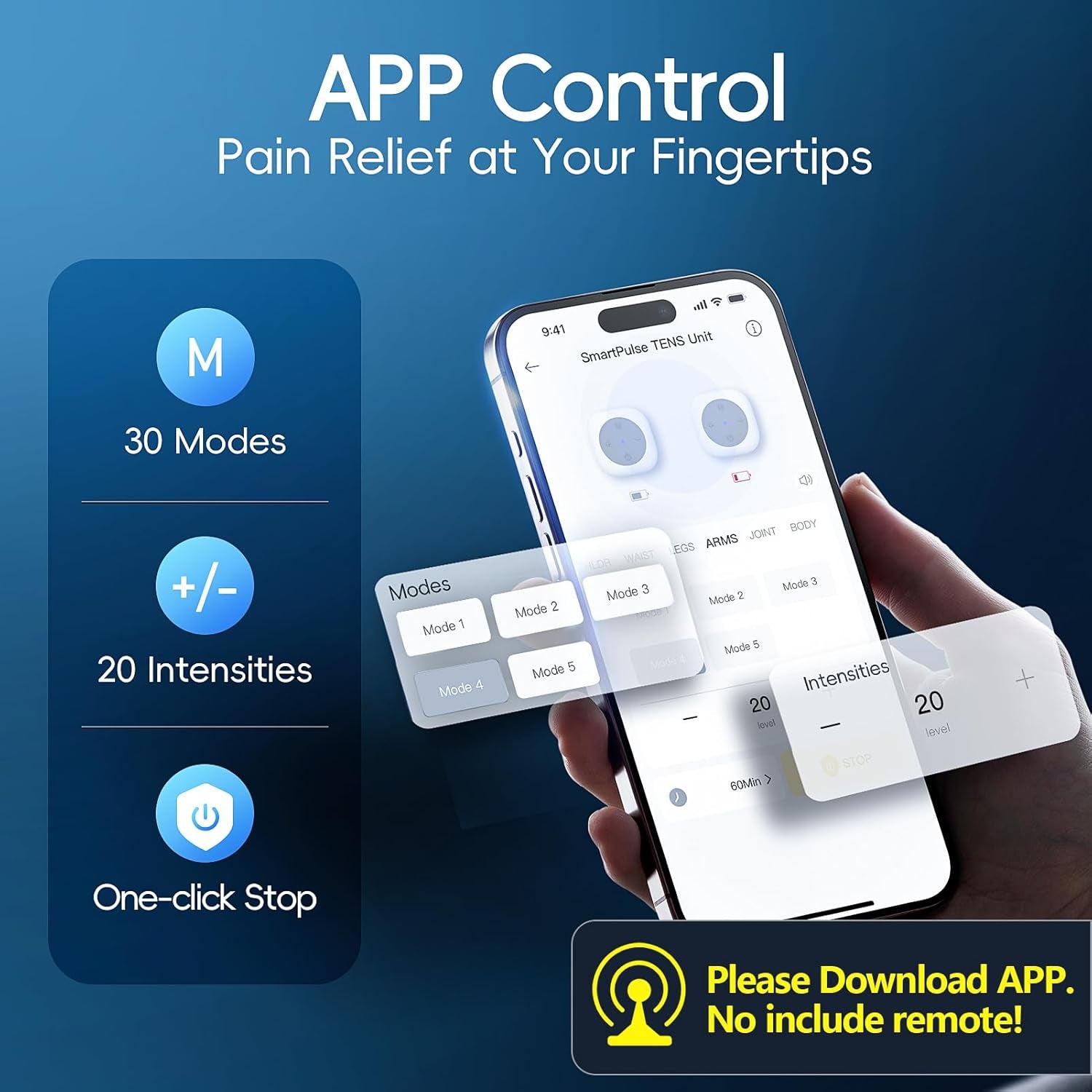 Wireless TENS Unit Machine for Pain Relief, FSA Eligible TENS Unit Muscle Stimulator with 2 Sets, 30 Modes HSA TENS Device for Back, Rechargeable Portable with APP Control, Fathers Day Gift