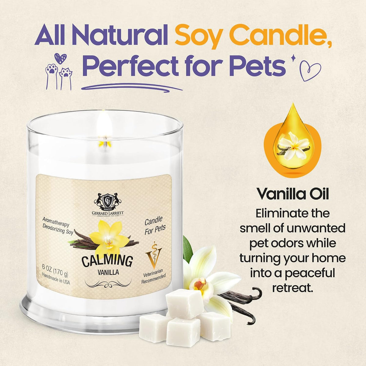 Pet Odor Eliminator Candle Calming Vanilla Scented Candle, Calming Candles Aromatherapy for Home Decor, Soy Wax Pet Candles Odor Eliminator for Animal Lover, Aromatherapy by Gerrard Larriett
