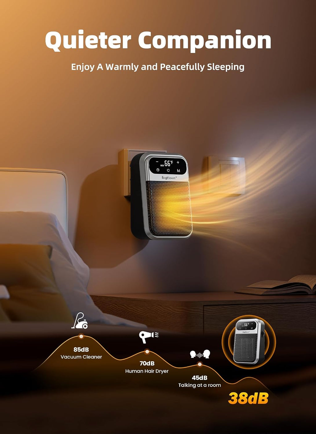 Plug in Heater with Remote, 800W Small Wall Outlet Heater