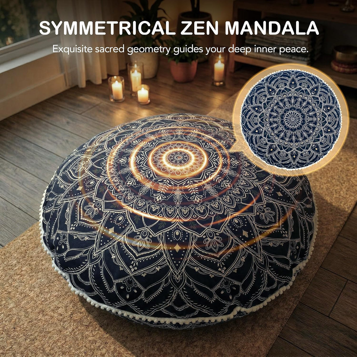 32-Inch Meditation Cushion, Large Floor Pillows for Adults, Black