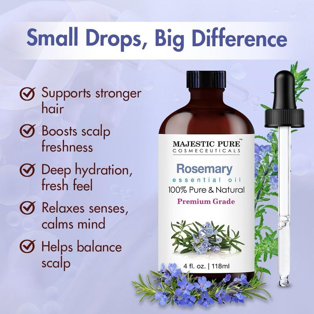 Essential Oil with Glass Dropper - 100% Pure and Natural - Essential Oils for Diffuser, Aromatherapy, Soap and Candle Making, Rosemary Essential Oil, Rosemary Oil, 4 Fl Oz