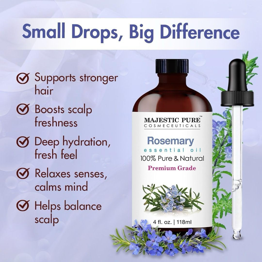 Essential Oil with Glass Dropper - 100% Pure and Natural - Essential Oils for Diffuser, Aromatherapy, Soap and Candle Making, Rosemary Essential Oil, Rosemary Oil, 4 Fl Oz