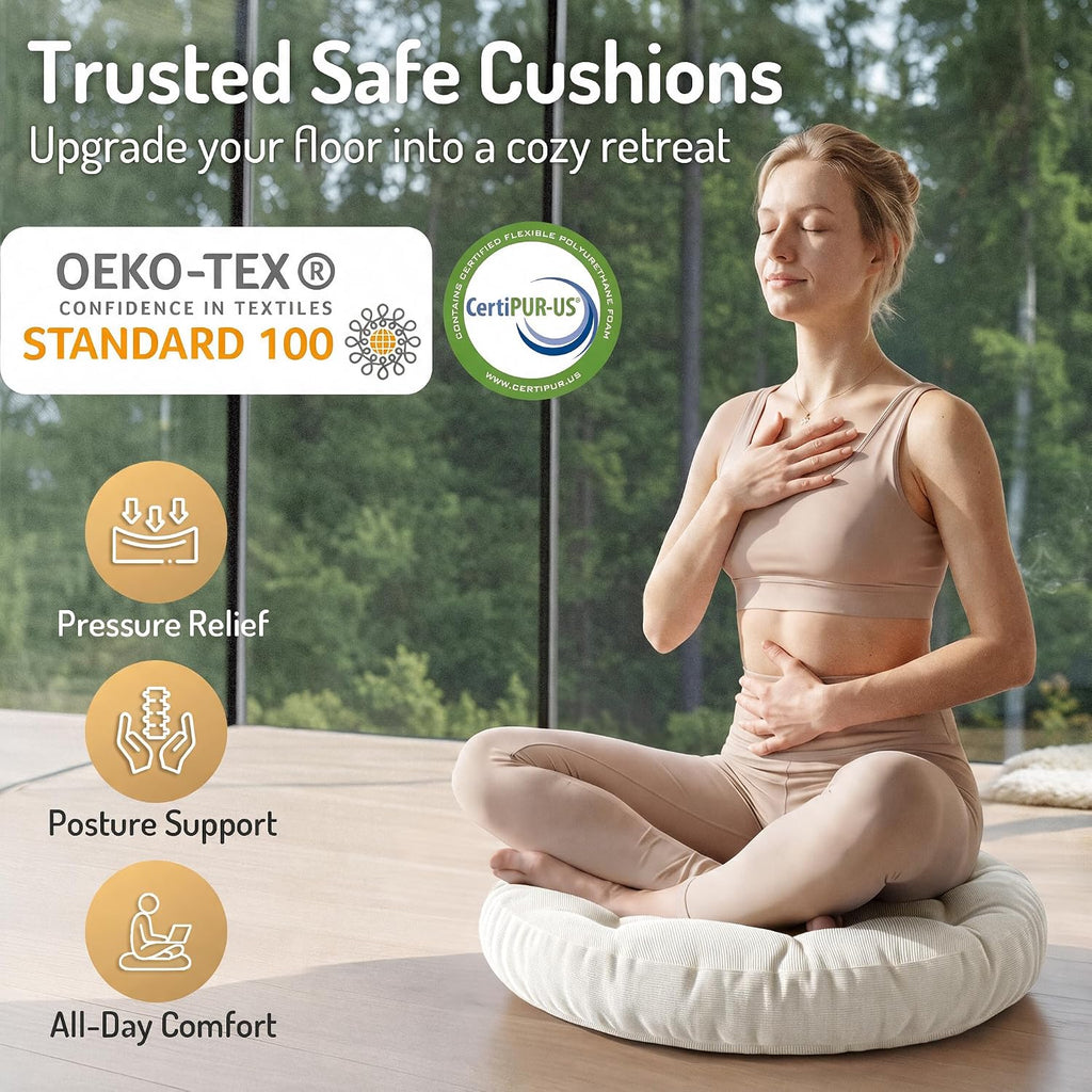 Meditation Cushions Set of 2, Large Floor Pillow for Adults, 22 Inch Round