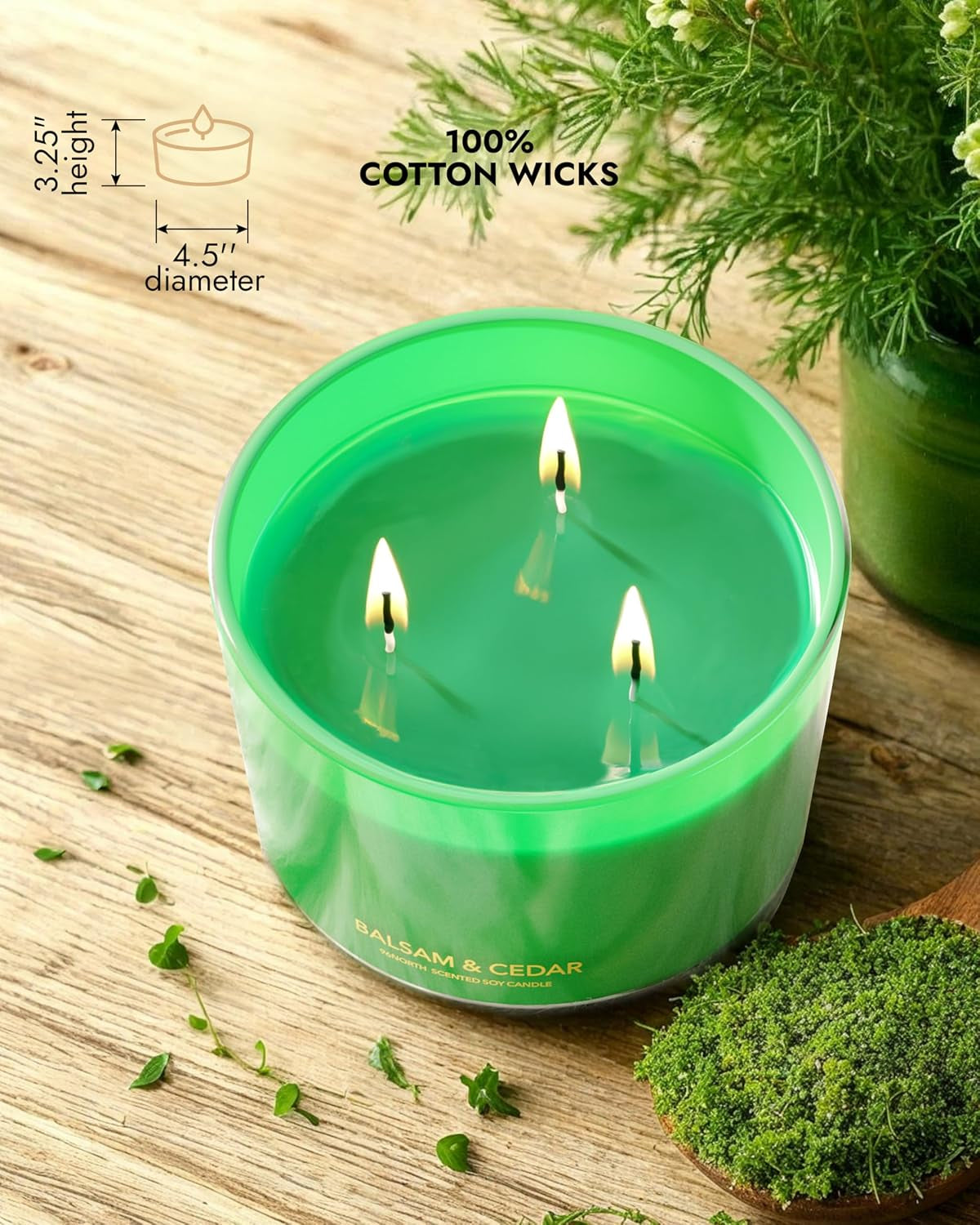 Luxury Candle Balsam & Cedar Scented | Large 3-Wick Jar Candle | up to 40 Hours Burning Time | 100% Natural Soy Wax | Ideal Christmas Candles Gift