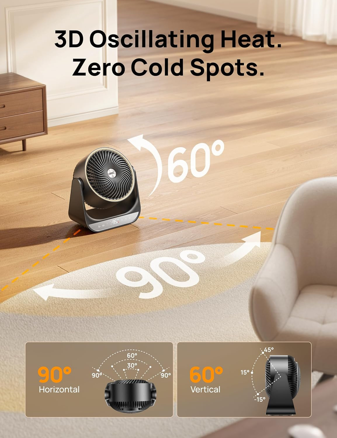 DREO Whole Room Heater, 3D Oscillating Heating Space Heaters for Indoor Use