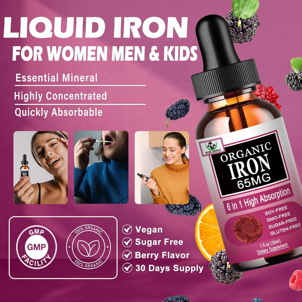 Iron Supplement for Women with Vitamin C,6-In-1 Liquid Supplement W/Vitamin B12,Vitamin B6,High Absorption Liquid Iron Drops for Red Blood Cells & Immune Support,Non-Gmo, Gluten Free