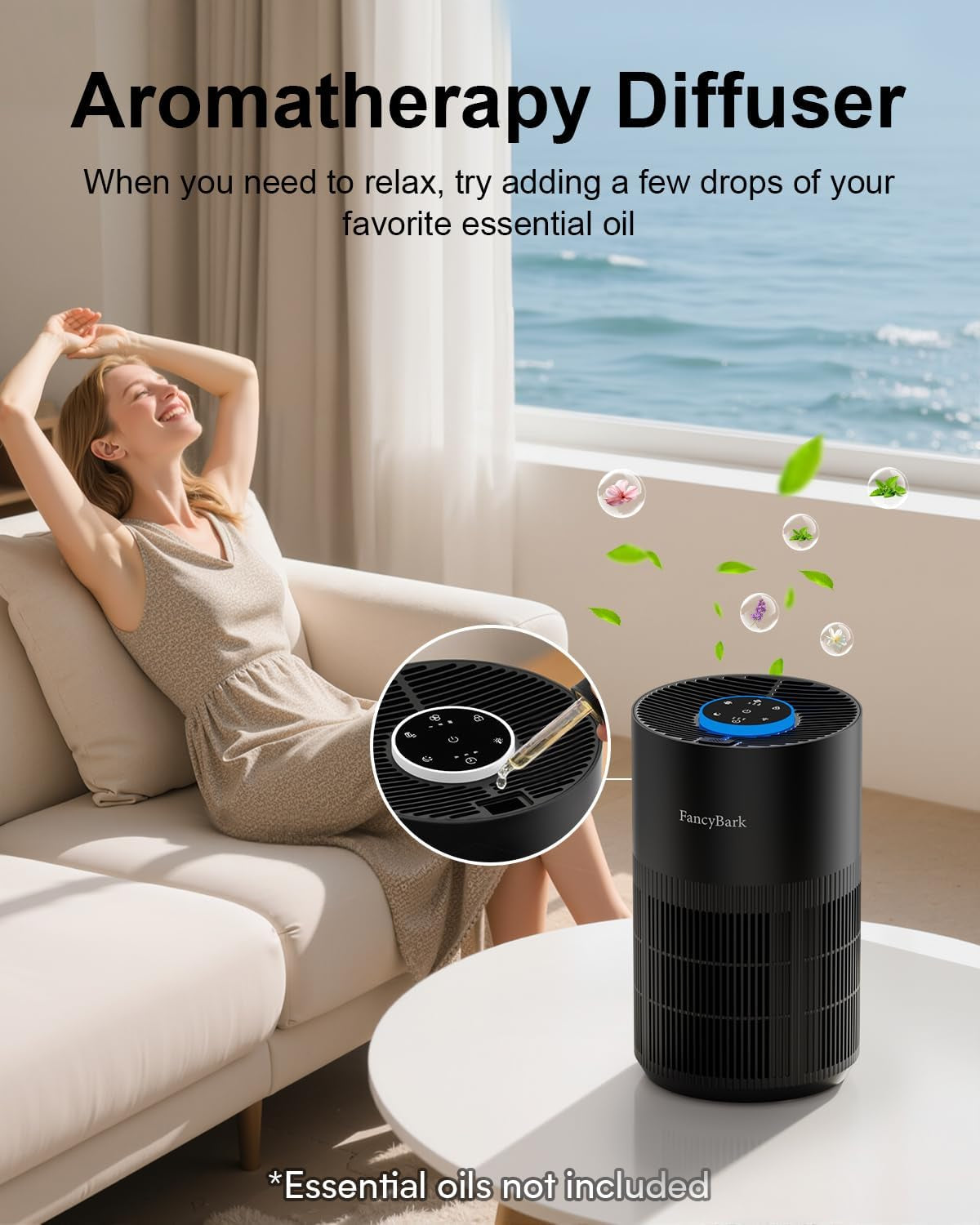 Air Purifiers for Home Bedroom up to 1250 Ft², H14 True HEPA Filter for Large Room Dorm Room, 360° Air Intake, Sleep Mode, Light Mode & Aroma Function, Air Purifier for Smoke Odor Dust Pet Hair(Black)
