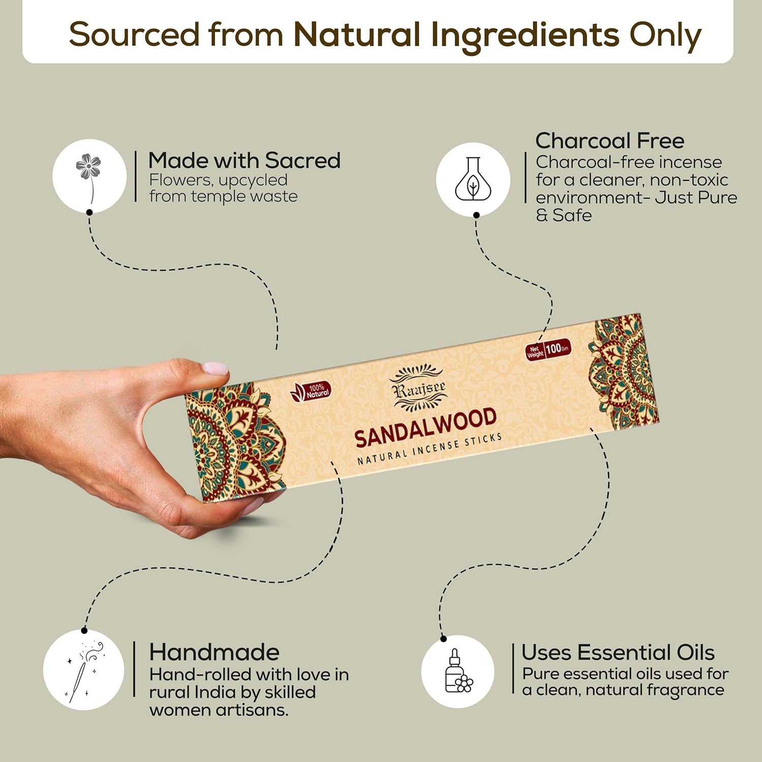 Incense Sticks Assorted Pack (180 Gm), 100% Pure Organic Natural Hand Rolled Free from Chemicals - Perfect for Aromatherapy, Cleansing, Meditation, and Church (12 Pack)