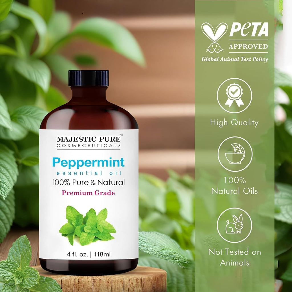 Essential Oil with Glass Dropper - 100% Pure and Natural - Essential Oils for Diffuser, Aromatherapy, Soap and Candle Making, Peppermint Essential Oil, Peppermint Oil, 4 Fl Oz