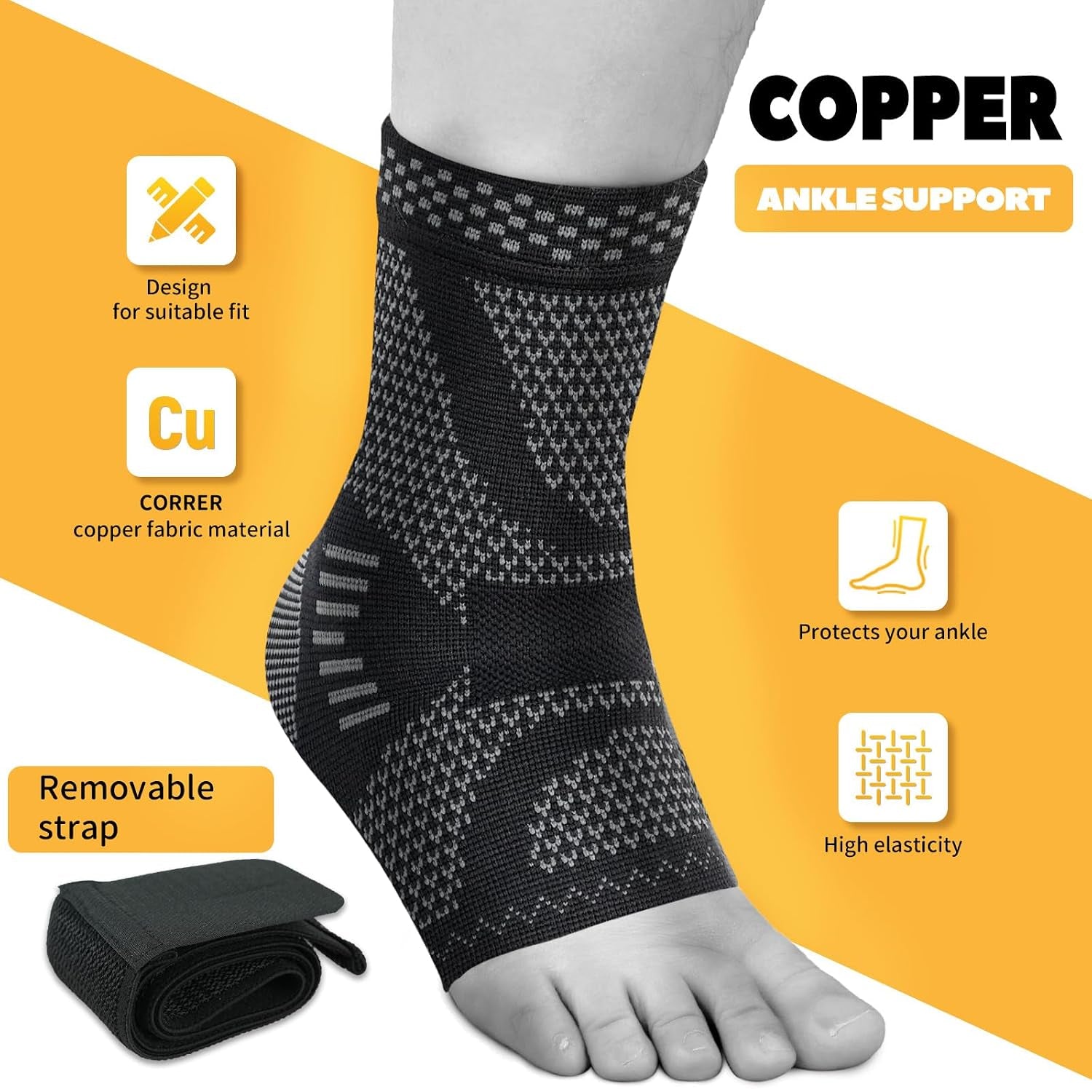 Ankle Brace for Women an Men Adjustable Compression Sleeve (Pair)-Ankle Support Heel Brace for Achilles Tendonitis, Plantar Fasciitis-Eases Swelling and Sprained Ankle(Grey,Large)