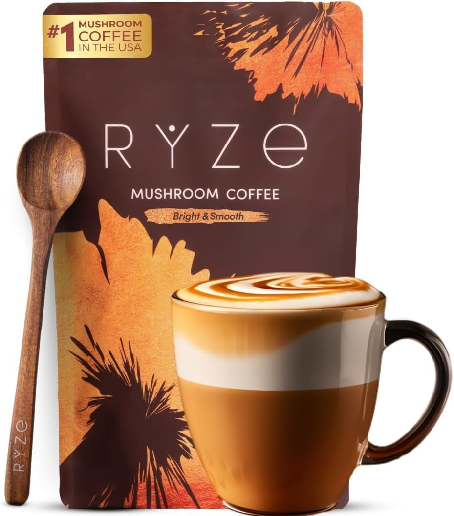 Mushroom Medium Roast Coffee USDA Organic with 6 Adaptogenic Mushrooms, USA Grown Instant Coffee for Better Energy, Focus Digestion Immunity with Lions Mane & Turkey Tail 30. Pack of 1