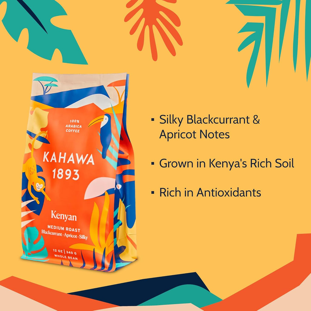 Whole Bean Coffee Medium Roast Kenyan Blend 24 Oz - as Seen on Shark Tank, High Antioxidants, Naturally Sweet, Organically Grown, Ethically & Sustainably Sourced