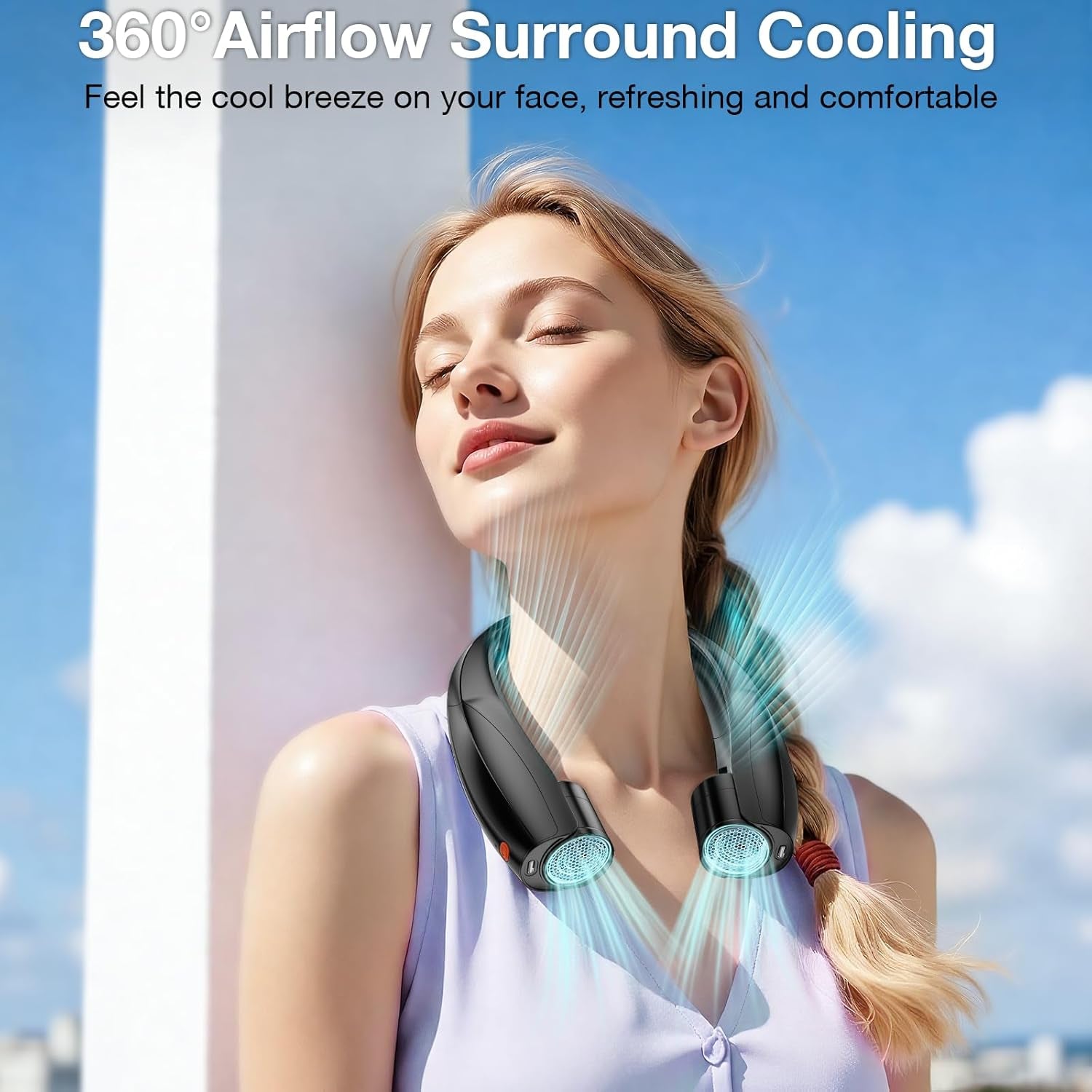 Portable Neck Fan, 6 Speeds Rechargeable Personal Fan with AI Chips, Hands-Free 360° Faster Cooling Wearable Fan, Ultra Quiet for Home, Office, Travel, Indoor, Outdoor - Black