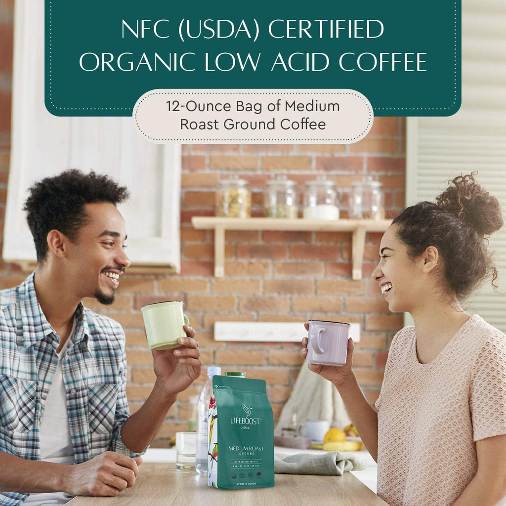 Coffee Ground Medium Roast Coffee - Low Acid Single Origin USDA Organic Coffee - Non-Gmo Ground Coffee Third Party Tested for Mycotoxins & Pesticides - 12 Ounces