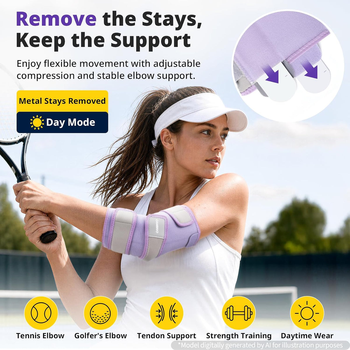 Elbow Brace Support for Sleeping, Removable Metal Stabilizers