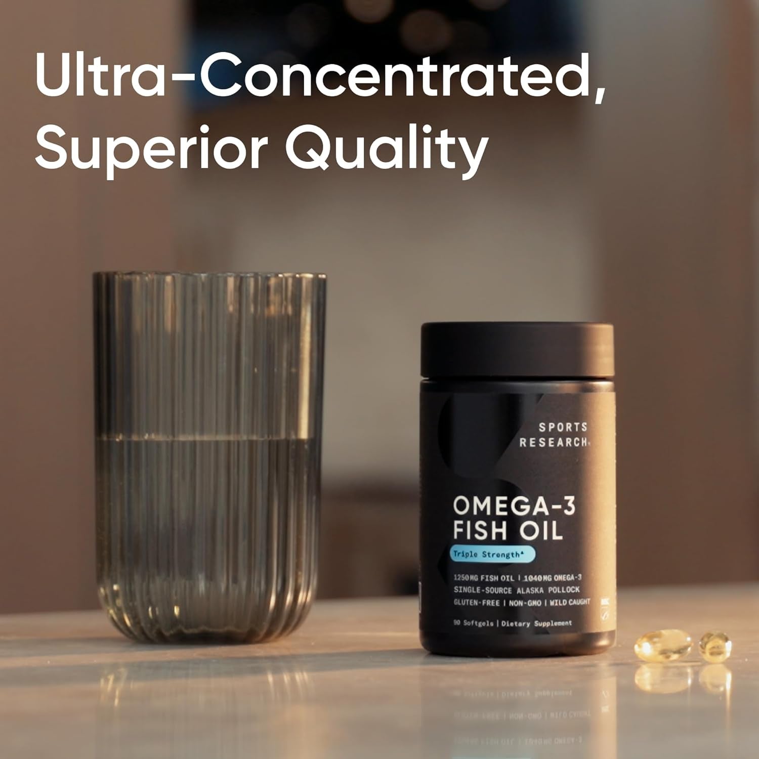 Sports Research® Omega-3 Fish Oil 1250Mg from Wild Alaska Pollock,180 Count | Always Fresh Never Fishy, 690Mg EPA 260Mg DHA per Softgel, MSC Certified Sustainable, Heart & Brain Health, Non-Gmo, Soy Free