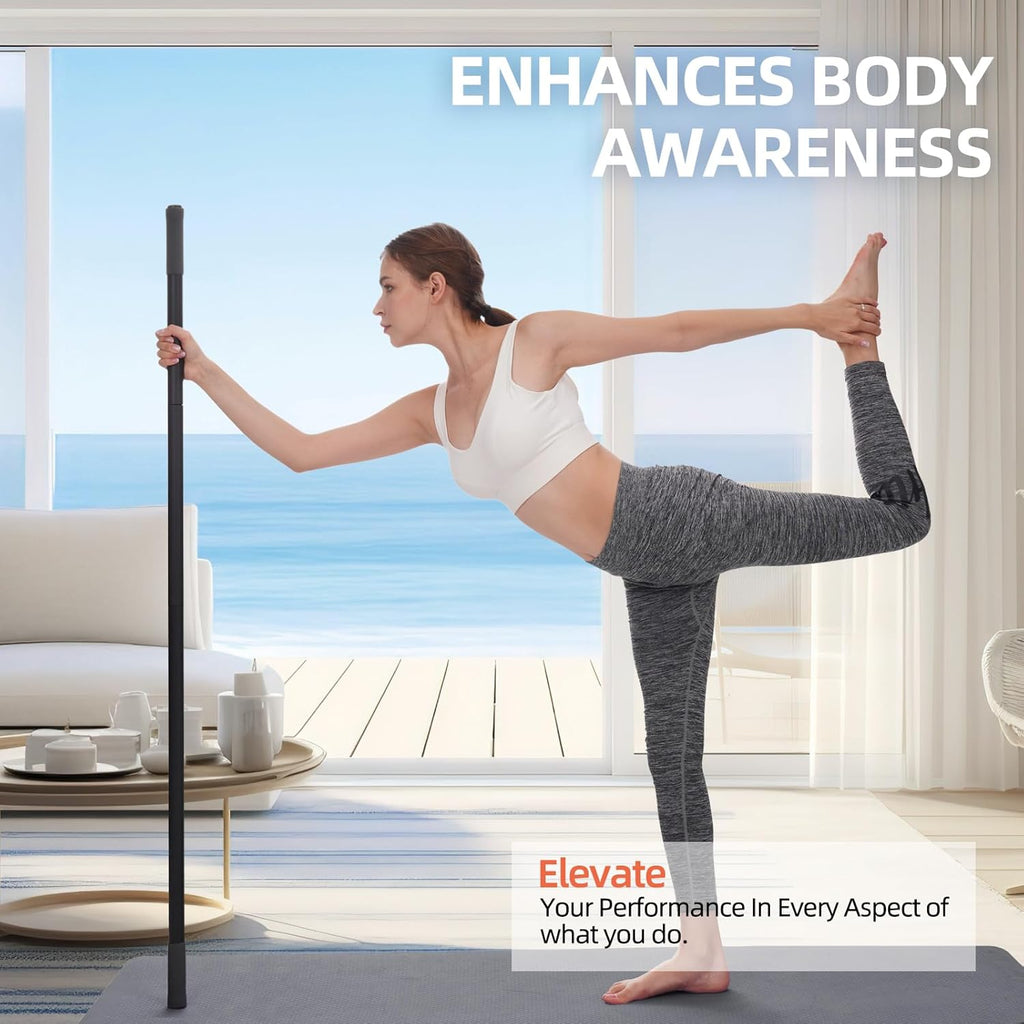 Adjustable Yoga Stick (30/45/60 In), Fully Foam-Sleeved Steel Stretching & Mobility Stick with Exercise Guide, Portable Fitness & Rehab Tool, Carry Bag Included