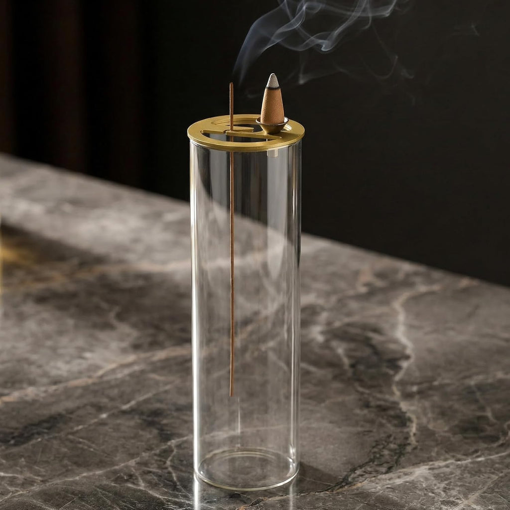 Incense Holder, 2 in 1 Incense Burner for Sticks, Ash-Proof Glass Incense Burner for Meditation Yoga Spa Room Decor Ceremonial Incense Incense Incense Scent Holder, 2 in 1