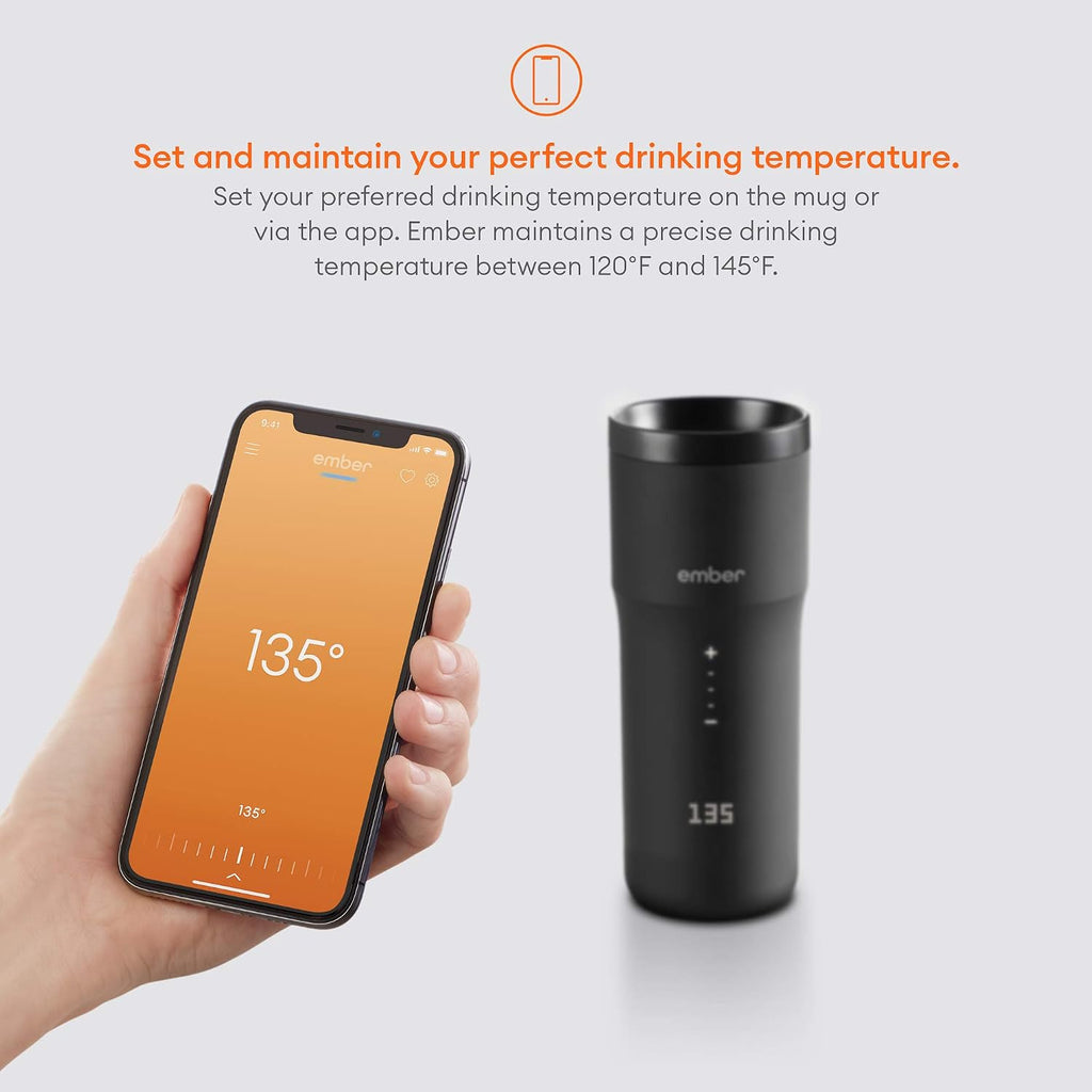 Ember Stainless Steel Temperature Control Travel Mug 2, 12 Oz, App-Controlled Heated Coffee Mug with 3-Hour Battery Life and Improved Design, Black