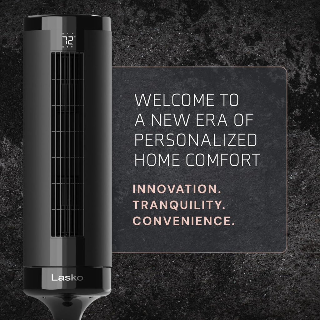 Lasko Elevation Tower Fan for Bedroom, Office, and Living Room - 42”-54” Adjustable Height Cooling with 31 Ft/S Airflow and 90° Oscillation- Quiet 28 Db Operation - Remote Control - Black