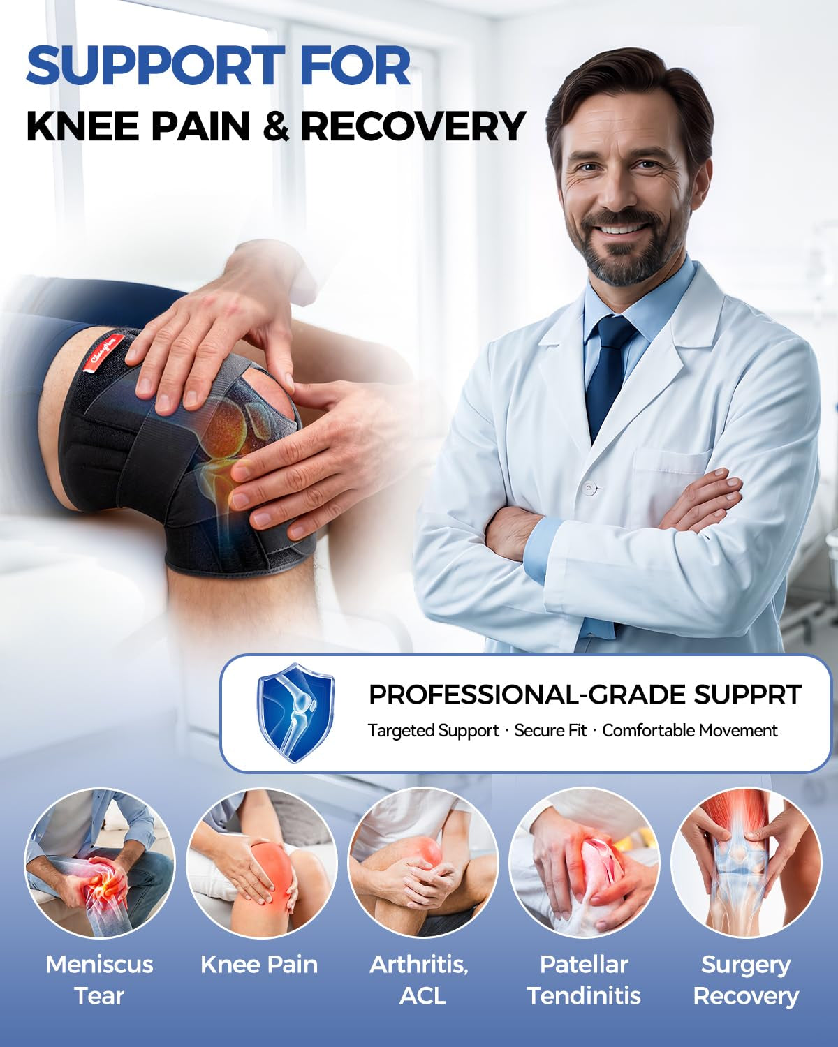 Medical Knee Brace for Women & Men,Knee Support with Side Stabilizers