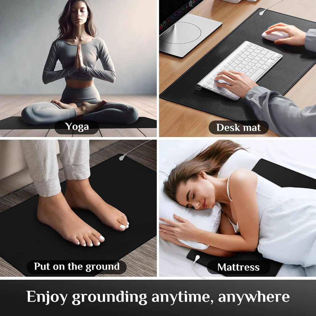 Grounding Mat for Bed, Enjoy the Grounding Effect Indoors, for Better Sleep, Pain and Stress Relief, PU Grounding Mat Set Comes with Grounding Cord and Test Pen