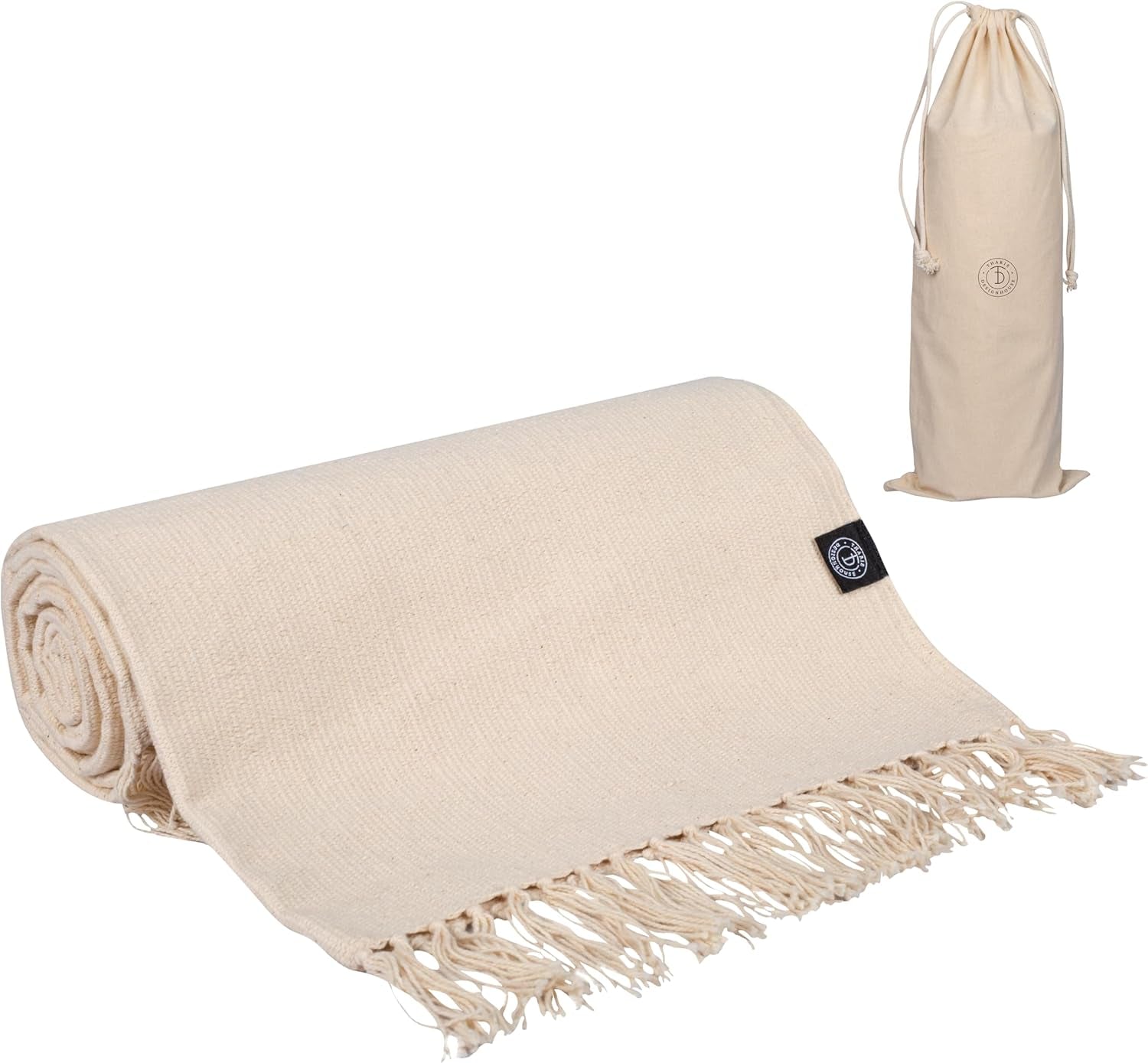 Tharie Hand-Woven Organic Cotton Yoga Mat, Washable & Good Grip, Standalone or as Topper, 70 X 196 Cm, Made in India
