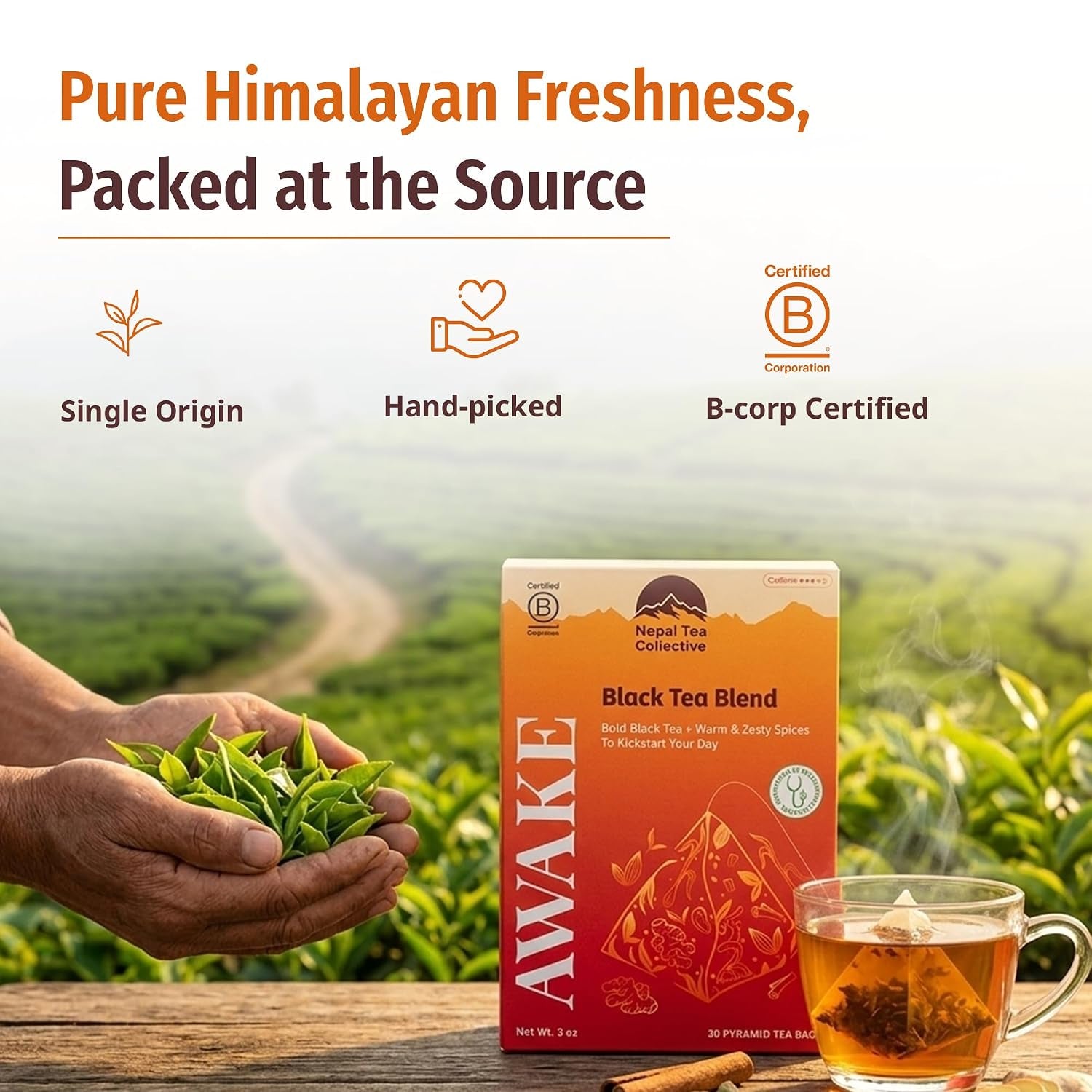Awake Organic Black Tea Bags | Caffeinated Breakfast Tea with Himalayan Spices | Naturopathic Wellness Blend with Cinnamon, Ginger, Cardamom, Lemongrass | Morning Energy & Focus | 30 Count