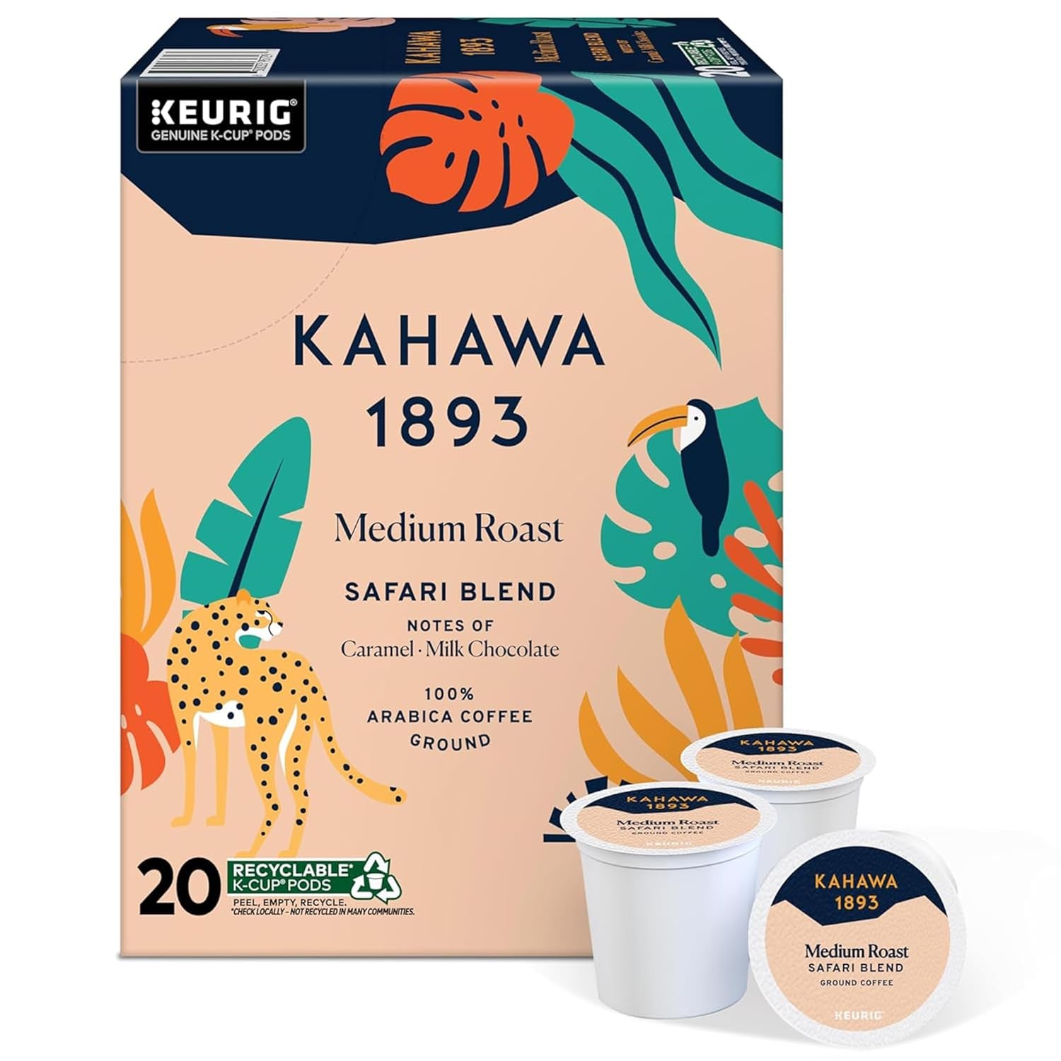 Medium Roast Coffee K-Cup Pods Safari Blend (20 Count) - as Seen on Shark Tank, High Antioxidants, Naturally Sweet, Organically Grown & Cultivated, Ethically & Sustainably Sourced