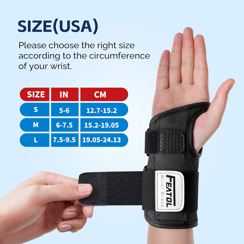 2 Pack Carpal Tunnel Wrist Brace for Work with Wrist Splint, 6.5'' Wrist Brace Night Support for Women Men, Pain Relief for Tendonitis, Arthritis, Pregnancy, Typing, Right and Left Hand, Medium