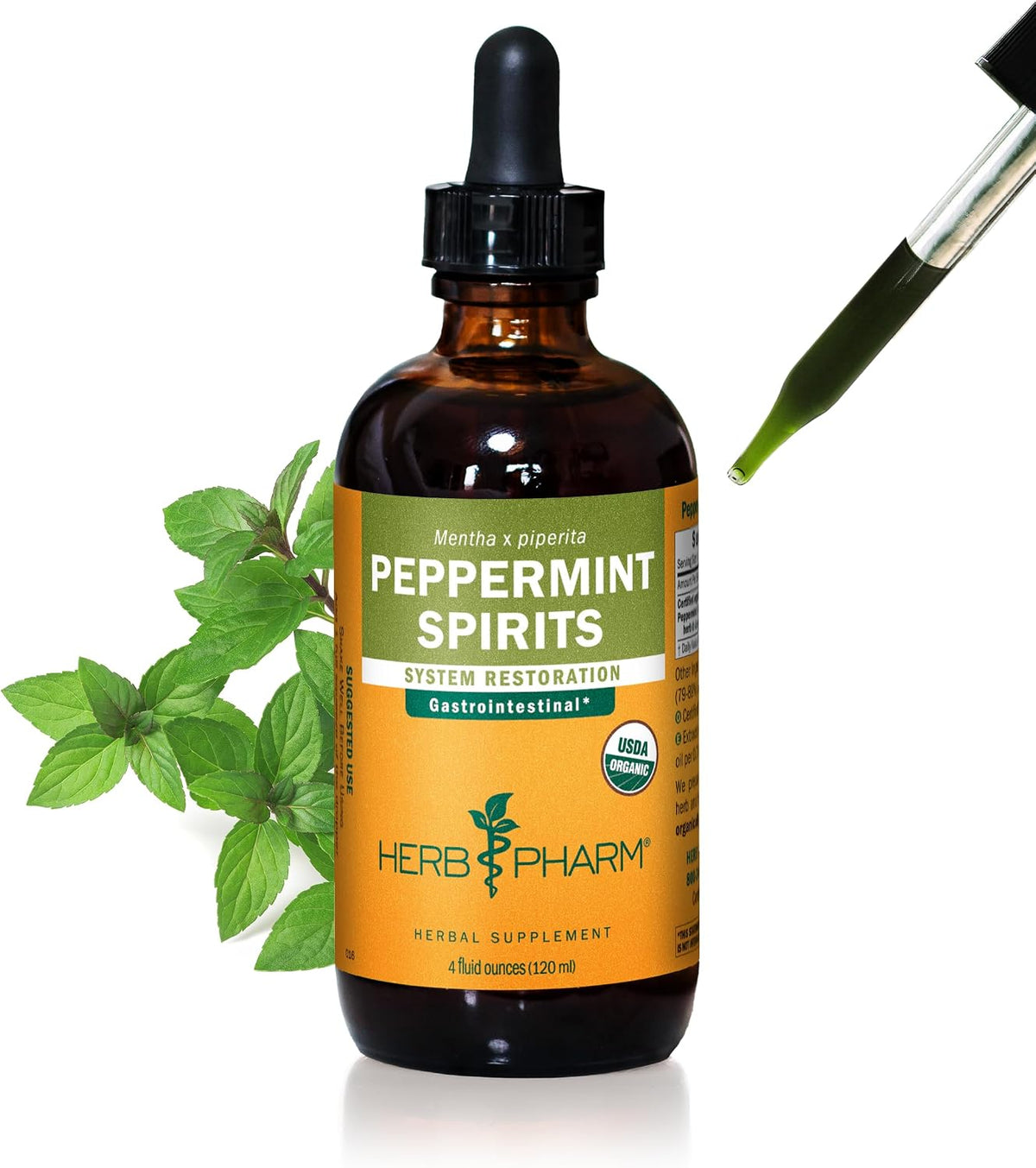 Peppermint Spirits Liquid Extract: Organic Herbal Digestion Support | Mentha Piperita Tincture | Fast-Absorbing for Occasional Nausea & Upset Stomach Support, up to ~12 Week Supply, 4 Oz*